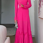Mockneck Long Sleeves Ruffle Hem Maxi Dress