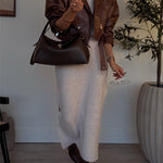 Cowl Neck Waisted Side Slit Midi Sweater Dress