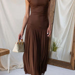 Mockneck Cap Sleeves Ruched Mesh Maxi Dress