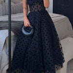 Margovil V Neck Mesh Polka Dot A-line Midi Cami Dress