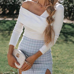 Margovil Off Shoulder Long Sleeves Skinny Top