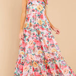 Queen Of Roses Tie Shoulder Ruffle Swing Maxi Dress