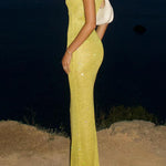 Margovil Round Neck Sleeveless Bodycon Glitter Maxi Party Dress