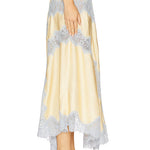 Margovil High Rise Color Block Lace Trim Satin Maxi Skirt