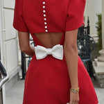 Margovil Mockneck Petal Sleeves Bow Knot Cut Out Mini Dress