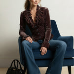 Elasticated Waist Flared Sleeves Buttoned Pleated Ruffled Solid Color Split-Joint Deep V-Neck Blouses&Shirts Tops