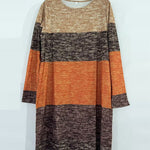Long Sleeves Loose Contrast Color Printed Split-Joint Round-Neck Midi Dresses
