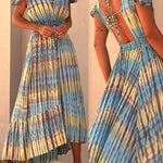 Lorina Tie-dye Print Button Smocked Waist Backless Midi Dress