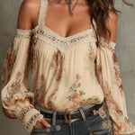 Vintage Boho Cream Floral Off-Shoulder Lace Blouse