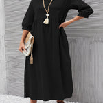 11 Colors Simple Round-Neck Solid Color Midi Dress