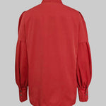 Puff Sleeves Bowknot Solid Color Stand Collar Blouses&Shirts Tops