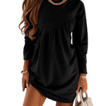 Casual Loose Long Sleeves Solid Color Round-Neck Mini Dresses