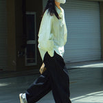Casual Loose Puff Sleeves Solid Color Lapel Blouses