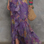 Boho-Elegant Floral Halter Chiffon Maxi Dress