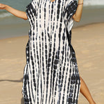 Loose Short Sleeves Printed Split-Side Sun Protection V-Neck Maxi Dresses