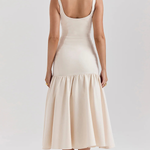 Graceful Silhouette Square Neck Wide Strap Drop Waist Midi Dress
