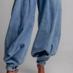 Loose Buttoned Solid Color Zipper Jean Pants Bottoms Knickerbockers Trousers