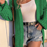 Solid color lantern sleeve mid-length sweater