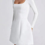 A-Line Bodycon Solid Color Zipper Square-Neck Mini Dresses