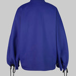 Loose Puff Sleeves Asymmetric Split-Joint Zipper Stand Collar Outerwear