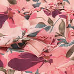Pastel Red Floral Print Ruffle Trim Plunge Neckline Maxi Dress