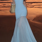 Margovil Strapless Mesh Splice Bodycon Maxi Dress