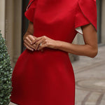Margovil Mockneck Petal Sleeves Bow Knot Cut Out Mini Dress