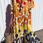 Margovil Ruched Button Down Balloon Sleeves Printed Maxi Dress