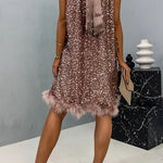 Margovil Halter Sleeveless Feather Hem Sequin Dress