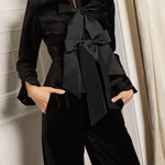 Elegant Long Sleeves Bow Knot Velvet Top