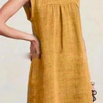 Margovil Ruched Short Sleeve Cotton Linen Babydoll Dress