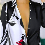 Long Sleeves Loose Figure Printed Lapel Mini Dresses Shirt Dress