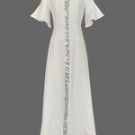 A-Line Flared Sleeves Shiny Solid Color Split-Joint Square-Neck Maxi Dresses