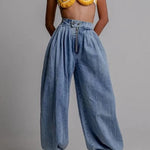 Fashion High Waist Vintage Zipper Cuffed Loose Jeans