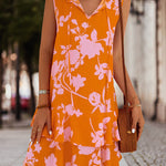 A-Line High Waisted Falbala Printed Split-Joint Tied Tiered V-Neck Mini Dresses