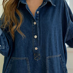 Long Sleeves Loose Buttoned Pockets Solid Color Split-Joint Split-Side Lapel Maxi Dresses Shirt Dress