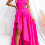 One Shoulder Cut Out High Low Hem Maxi Swing Dress