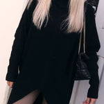 Perfect Winter Walks Knit Turtleneck High-low Hem Loose Midi Sweater