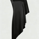 Kallena Satin High Neck Irregular Sleeves Midi Top and High Rise Pocket Loose Pants Set