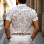 Men's Solid Lace Lapel Short Sleeve Shirt