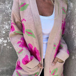 Apricot Powder Floral Print Pocketed Open Front Cardigan
