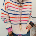 Drop Shoulder Color Block Stripes Knitting Sweater