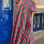 Linen Blend Off Shoulder Ruffle Puff Sleeve Pocketed Midi Dress
