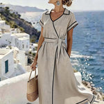 Women'S Casual Color-Block Striped Dress