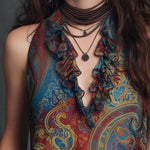 Vintage Ruffle Neck Paisley Chiffon Tank Top