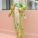 Satin Floral Print Back Elastic Waist Pocketed Wide Leg Pants