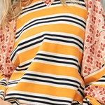 Casual Striped Print Flowers Contrast O Neck Hoodies