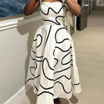 A-Line High Waisted Pockets Printed Split-Joint Spaghetti-Neck Maxi Dresses