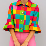 Loose Three-Quarter Sleeves Buttoned Plaid Lapel Outerwear