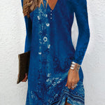 Long Sleeves Loose Floral Printed V-neck Maxi Dresses Mini Dresses